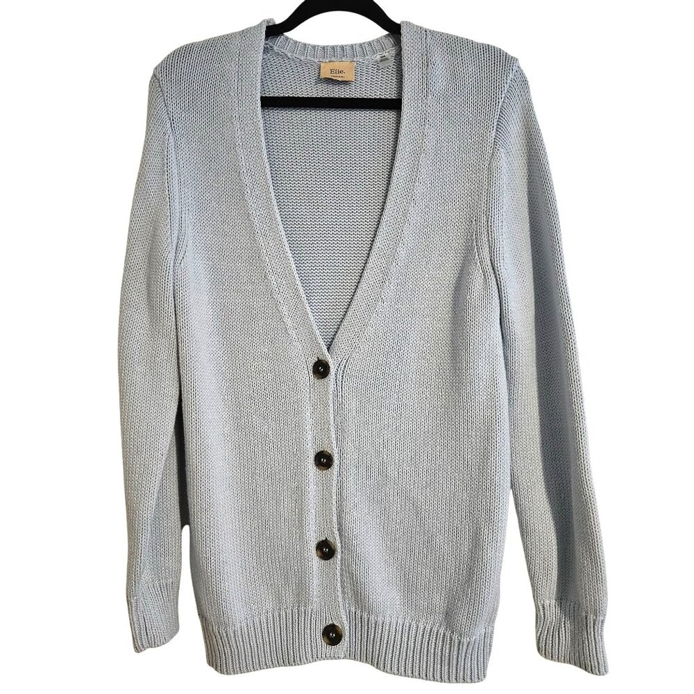 Elie Tahari Women’s Cardigan M Light Blue Knit Button Sweater Minimal Soft Luxe